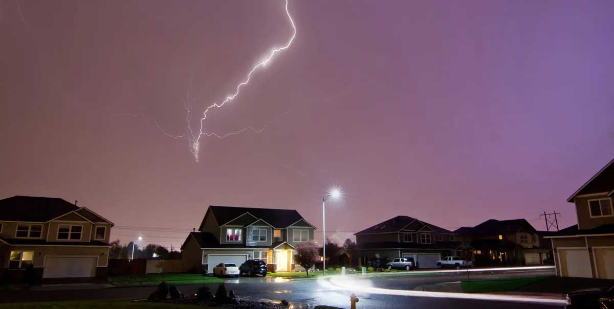 lightning over homes